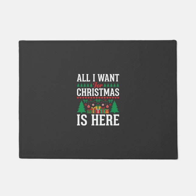 Christmas Is Here Holiday Tree Gift Doormat (Front)
