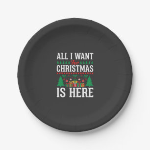 Christmas Is Here Holiday Tree Gift Paper Plate