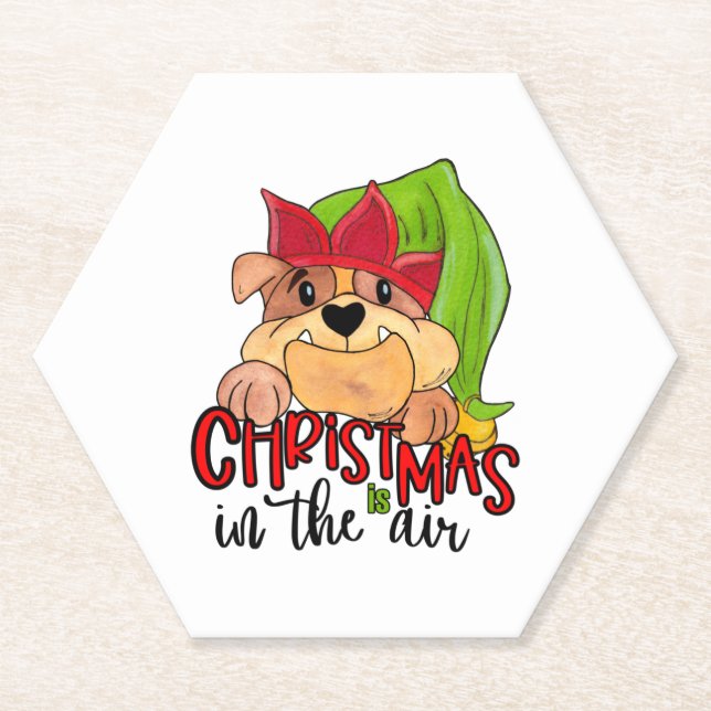 Christmas is in the Air - Bulldog Lovers   Paper Coaster (Front)