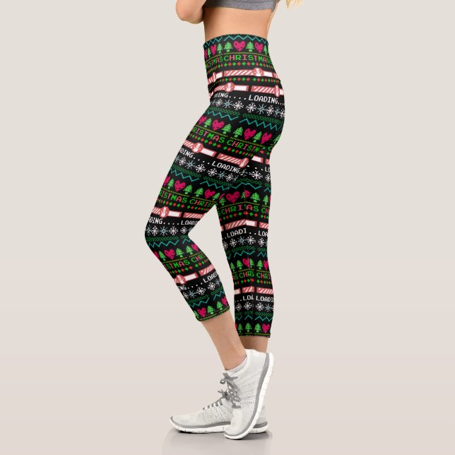 Christmas Is Loading Funny Ugly Christmas Sweater Capri Leggings (Left)