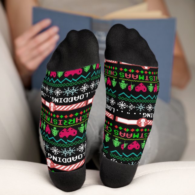Christmas Is Loading Funny Ugly Christmas Sweater Socks (Bottom)