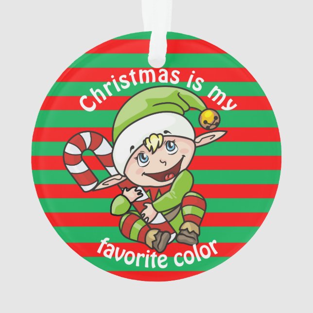 Christmas is my Favourite Colour Cute Elf Ornament (Back)