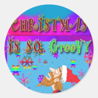Christmas Is So Groovy Classic Round Sticker