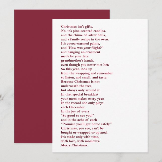 Christmas Isn't Gifts Non Photo Holiday Poem Card (Front/Back)