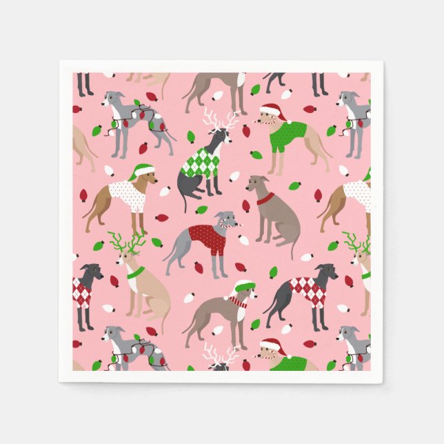 Christmas Italian Greyhound Dog Napkins (Front)