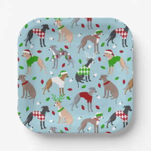 Christmas Italian Greyhound Dog Paper Plate