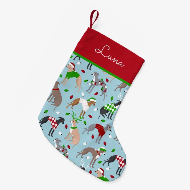 Christmas Italian Greyhound Dog Small Christmas Stocking (Front (Hanging))