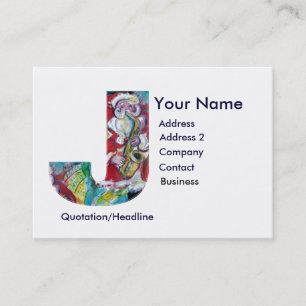CHRISTMAS J LETTER / SANTA CLAUS WITH SAX BUSINESS CARD