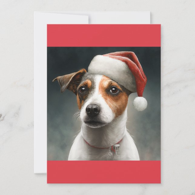 Christmas Jack Russell, Santa Jack Russell T-Shirt Holiday Card (Front)