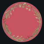 Christmas Jam Canning Rustic Homemade Mason Jar Classic Round Sticker<br><div class="desc">Rustic and modern Christmas homemade jam canning mason jar sticker with a lovely Christmas holiday wreath with greenery and berries on a red background. Simply add your name and the product name to the label. Exclusively designed for you by Happy Dolphin Studio. If you need any help or matching products,...</div>