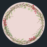 Christmas Jam Canning Rustic Homemade Pastel Pink Classic Round Sticker<br><div class="desc">Rustic and modern Christmas homemade jam canning mason jar sticker with a lovely Christmas holiday wreath with greenery and berries on a pastel pink background. Simply add your name and the product name to the label. Exclusively designed for you by Happy Dolphin Studio. If you need any help or matching...</div>