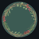 Christmas Jam Rustic Dark Green Homemade Mason Jar Classic Round Sticker<br><div class="desc">Rustic and modern Christmas homemade jam canning mason jar sticker with a lovely Christmas holiday wreath with greenery and berries on a dark green background. Simply add your name and the product name to the label. Exclusively designed for you by Happy Dolphin Studio. If you need any help or matching...</div>