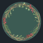 Christmas Jam Rustic Dark Green Homemade Mason Jar Classic Round Sticker<br><div class="desc">Rustic and modern Christmas homemade jam canning mason jar sticker with a lovely Christmas holiday wreath with greenery and berries on a dark green background. Simply add your name and the product name to the label. Exclusively designed for you by Happy Dolphin Studio. If you need any help or matching...</div>