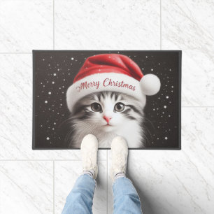 Christmas Japanese Bobtail Cat, Xmas Santa Kitten Doormat
