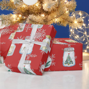 Christmas Jars and Snowflakes Red   Wrapping Paper