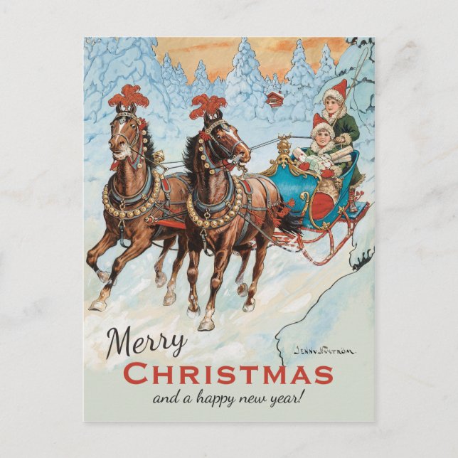 Christmas Jenny Nyström CC0932 Children in sleigh Holiday Postcard (Front)