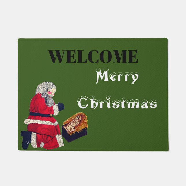 CHRISTMAS JESUS AND SANTA   DOORMAT (Front)