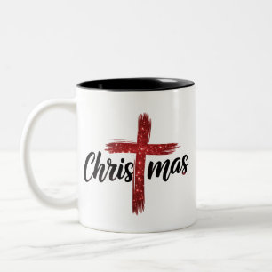 Christmas Jesus Cross Christian Faith Religion Two-Tone Coffee Mug
