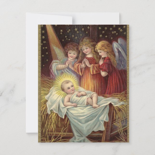 Christmas Jesus illustration holiday vintage card  (Front)