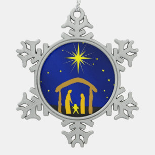 Christmas Jesus in a Manger Pewter Snowflake ornam Ornament