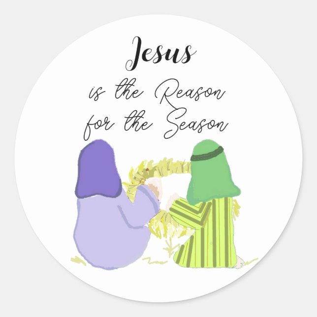 Christmas Jesus is the Reason Round Sticker (Front)