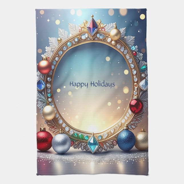 Christmas Jewel Frame Holiday Kitchen Towel (Vertical)