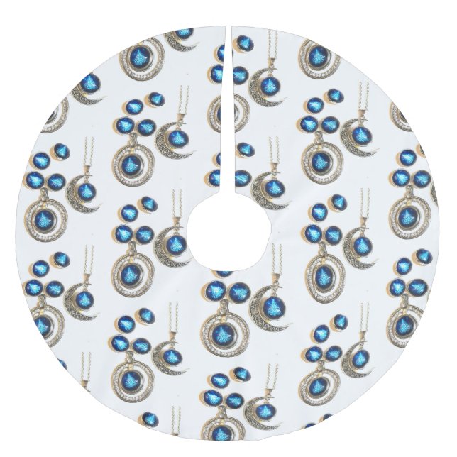 Christmas jewellery Tree blue black bright Moon  Brushed Polyester Tree Skirt (Front)
