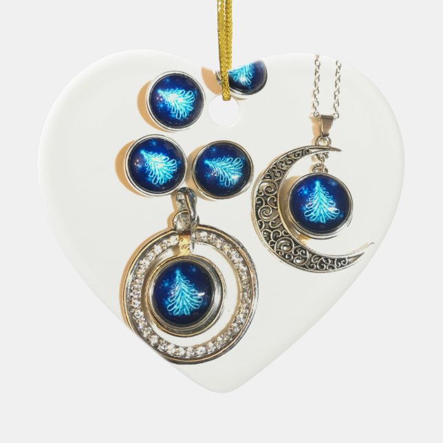 Christmas jewellery Tree blue black bright Moon  Ceramic Tree Decoration (Front)