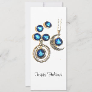 Christmas jewellery Tree blue black bright Moon  Holiday Card