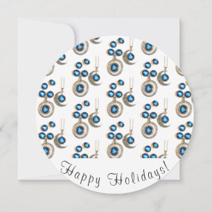 Christmas jewellery Tree blue black bright Moon  Holiday Card