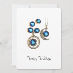 Christmas jewellery Tree blue black bright Moon  Holiday Card