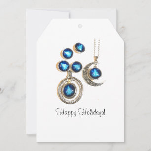 Christmas jewellery Tree blue black bright Moon  Holiday Card