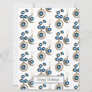 Christmas jewellery Tree blue black bright Moon  Holiday Card