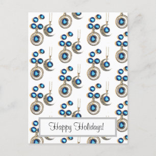 Christmas jewellery Tree blue black bright Moon Holiday Postcard