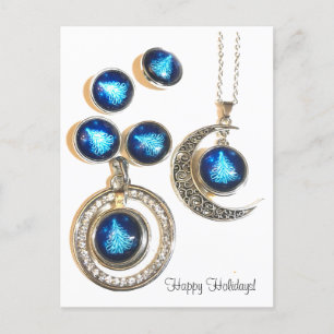 Christmas jewellery Tree blue black bright Moon  Holiday Postcard