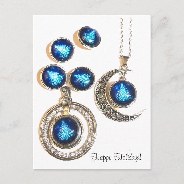 Christmas jewellery Tree blue black bright Moon  Holiday Postcard (Front)