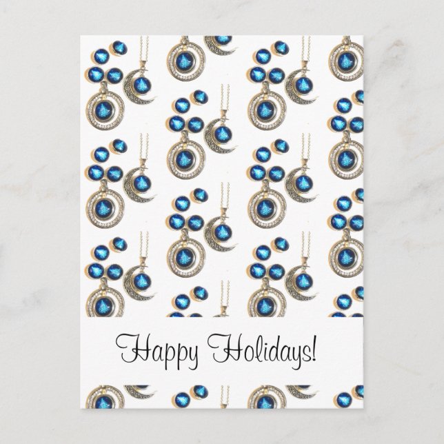 Christmas jewellery Tree blue black bright Moon  Holiday Postcard (Front)