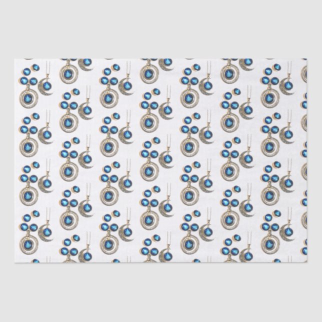 Christmas jewellery Tree blue black bright Moon  Tissue Paper (Front)