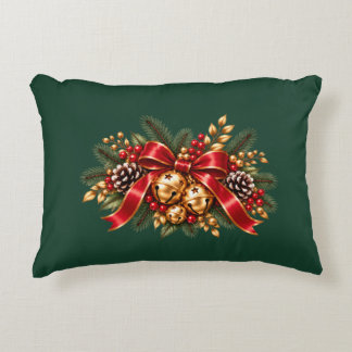 Christmas Jingle Bells Red Bow Festive Decorative Cushion