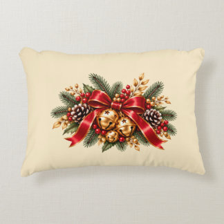 Christmas Jingle Bells Red Bow Festive Decorative Cushion