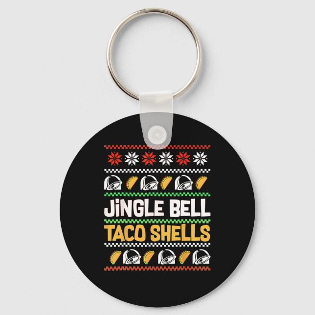 Christmas Jingle Bells Taco Shells Funny Ugly Xmas Key Ring (Front)