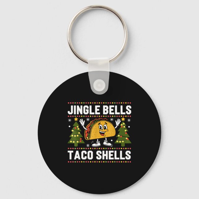 Christmas Jingle Bells Taco Shells Funny Xmas Taco Key Ring (Front)