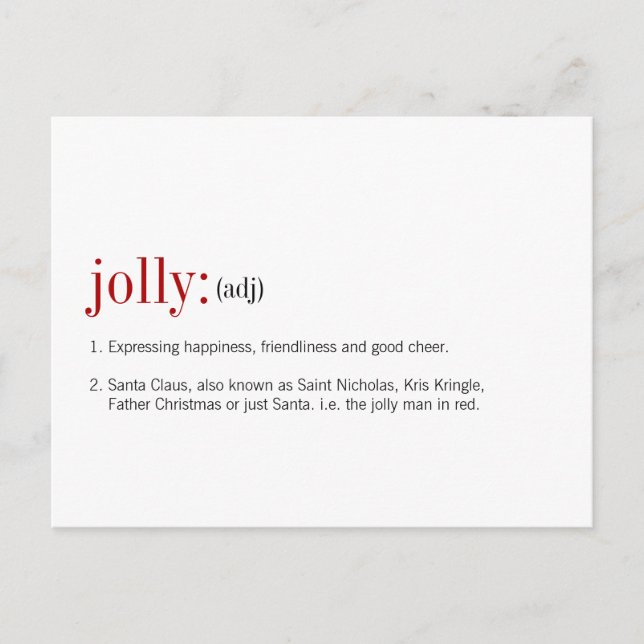 Christmas Jolly Definition Holiday Postcard (Front)