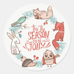Christmas Jolly Forest Animals Round Sticker