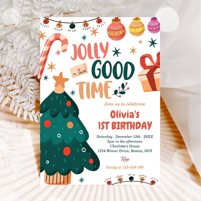 Christmas Jolly Good Time 1st Birthday Invitation (Creator Uploaded)
