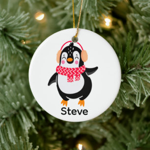 Christmas Jolly Penguin in Scarf with Ear Muffs Ceramic Tree Decoration