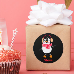 Christmas Jolly Penguin in Scarf with Ear Muffs Classic Round Sticker