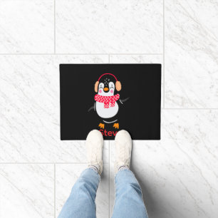 Christmas Jolly Penguin in Scarf with Ear Muffs Doormat