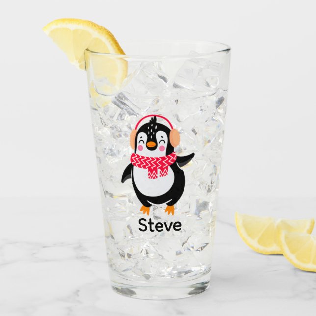 Christmas Jolly Penguin in Scarf with Ear Muffs Glass (Front Ice)