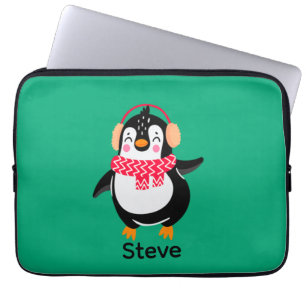 Christmas Jolly Penguin in Scarf with Ear Muffs Laptop Sleeve
